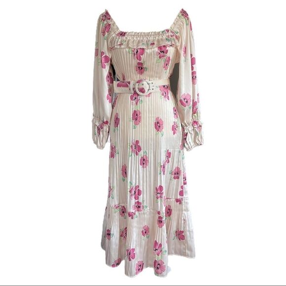 NICHOLAS Pleated Prairie Floral Belted Midi Dress - Picture 9 of 15